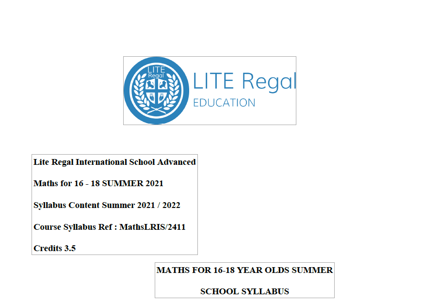 Maths Advanced Summer Course Syllabus 15-18 Lite Regal Education