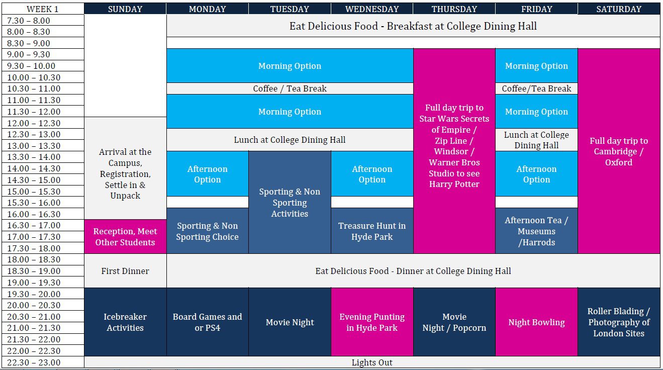 Inspirational Summer Camp 10-13 timetable