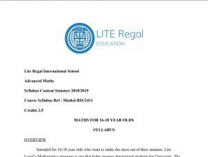 Lite Regal Applied Maths Syllabus 2019 (15-18)